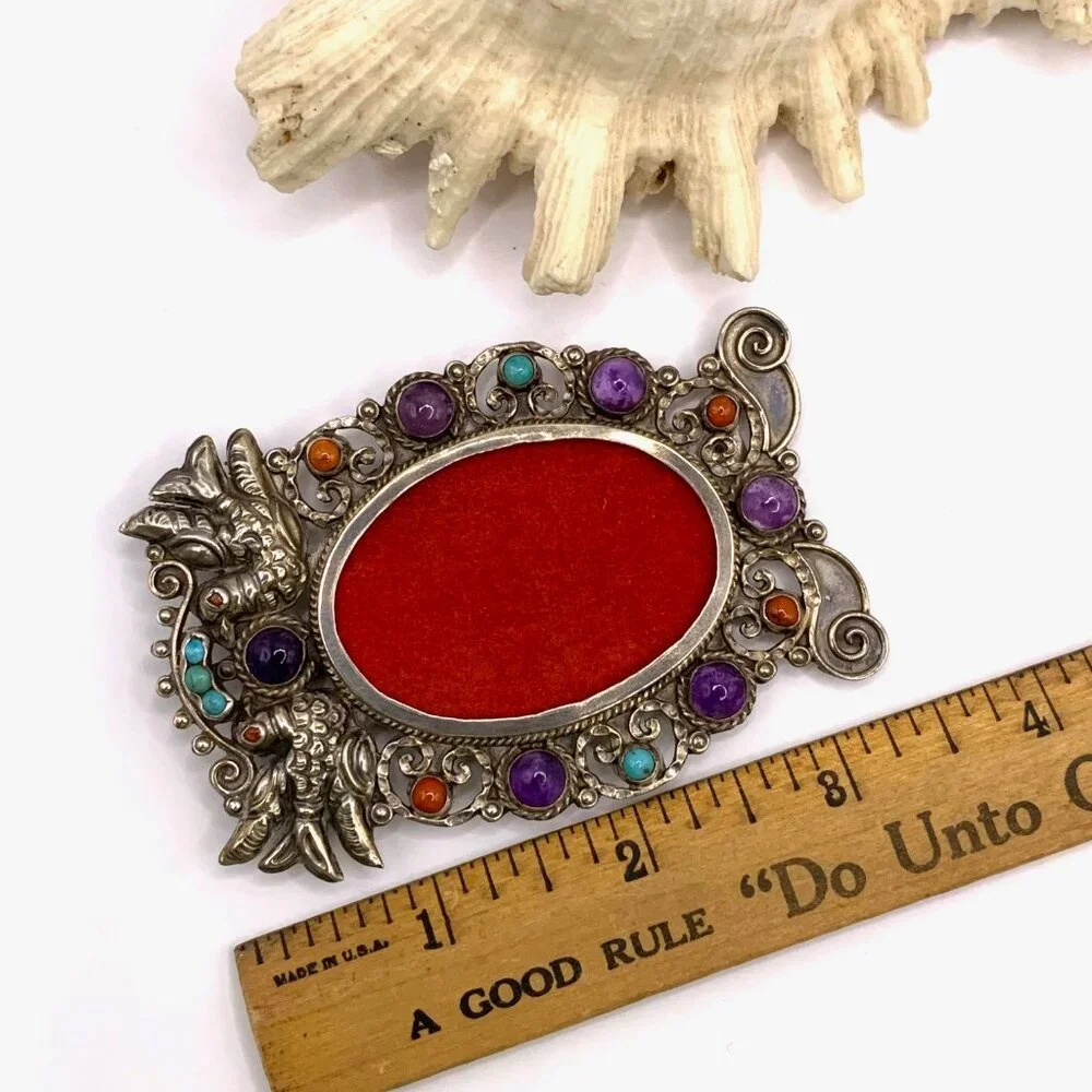 Vintage Mexican Sterling Silver Jeweled Picture Frame Taxco Matl Style J861